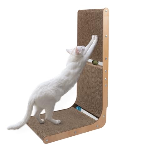 Kratzbrett Katze L-Form 68 cm Robustes Kratzbrett mit Spielball, Kratzpappe für Katzen, ideal zum Anlehnen an die Wand, großes kratzpappe von Generisch