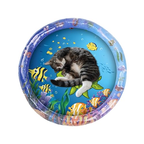 Sensor Wasserspielmatte Katzenspielzeug, Wasserspielmatte für Katzen,Innovative Sensor-Wasserspielmatte - Aufblasbare Kühlmatte für Haustiere, innovative Wassersensormatte, rundes sensorisches Schildk von Generic