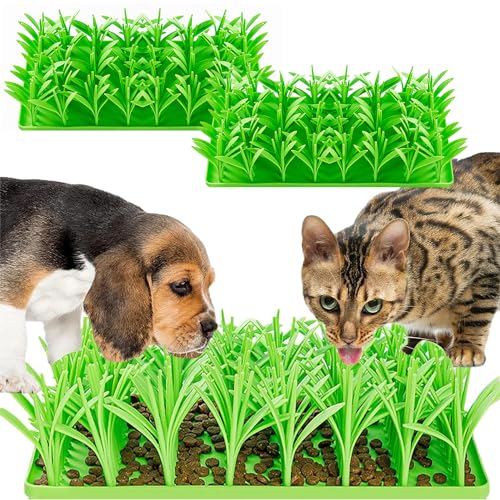 Silicone Grass Mat for Cats, Silicone Grass Slow Feed Mat for Cats Dogs, Pet Silicone Lick Mat Snuffle Treat Mat for Dry Wet Food (2Pcs) von Generic