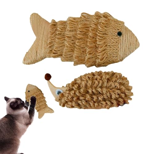 Sisal-Kratzmatte, interaktives Kauspielzeug für Hauskatzen - Sanfte handgemachte Kauspielzeuge,Sicheres Katzenspielzeug im Fisch- und Igel-Design lindert Stress von Generic