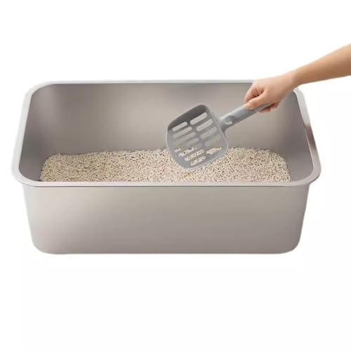 Stainless Steel Litter Box,Große Katzentoilette Edelstahl, Kaninchentoilette Katzenklo offen für großes Häschen und große Katze Extra groß, spritzwassergeschützt von Generic