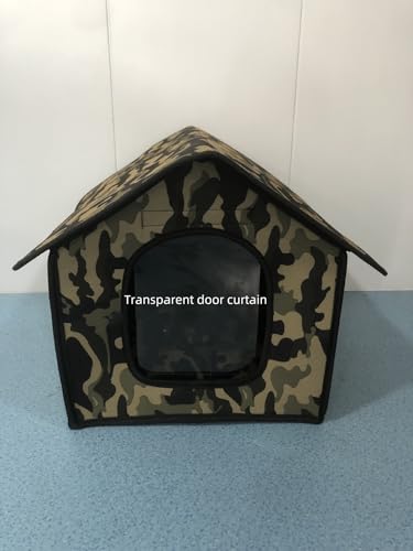 Streunkatzen-Unterschlupf, Katzenhäuser für Outdoor-Katzen, Wildkatzen, Hundehaus, wetterfest, warmes und isoliertes Katzenhaus mit transparentem Vorhang, Haustierhaus (Tarngürtel-Türvorhang, 96,5 cm von Generic