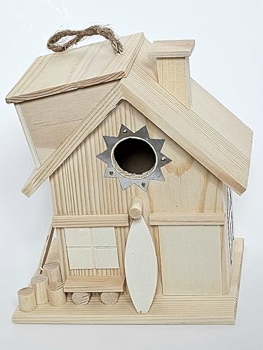 Surf Shack Vogelhaus, unlackiertes Holz, 17,8 x 15,2 x 11,4 cm. von Generic