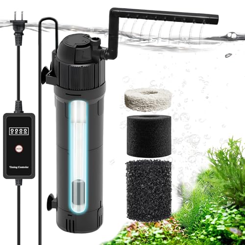 Tauchbarer Aquariumfilter für Aquarium: eingebauter 8 W U - V mit Timer, löst grünes Wasser 6 in 1 mit Ammoniakreduziermedien, 200 GPH für 20-120 Gallonen Tank von Generic