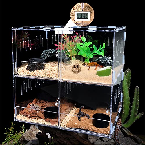 Terrarienkäfig aus Acryl für Springspinnen, Reptilien, Amphibien – 2/4 Gitter Insektengehege für Grillen, Gecko, Skorpion, Mantis, Frosch, Isopoden, Schnecken, Einsiedlerkrebse von Generic