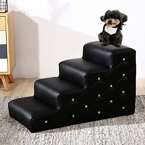 Tierrampe für hohes Bett, Couch und Käfig, wasserdichte Haustiertreppe aus Leder für große Hunde (68 kg), 40,6 cm breite Hundetrittleiter, Schwarz/Weiß/Grau/Pink, Nr. 2, 68 x 40 x 40 cm von Generic