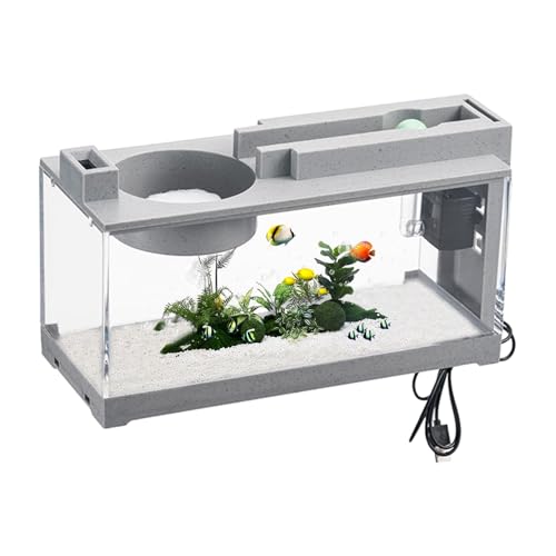 Tiny Fish Tank – tragbare Tischausstellung, antikes Desktop-Fischbecken | Süßwasser-LED-Aquarium-Set, klassisches, dekoratives leises Aquarium mit Pumpe für Betta, Garnelen, Wasserpflanzen von Generic