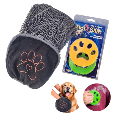 Haustier-Trocknungsset bestehend aus einem saugfähigen Hundehandtuch mit Hunde waschhandschuh Handschuhabschnitten und einem Silikon-Haarentferner, hundepfoten Reiniger, Hunde Sachen. von Generic