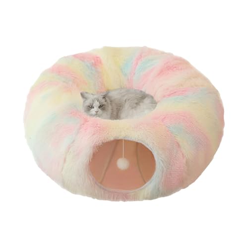 Tunnelbett für Hauskatzen,Katzentunnelbett,Donut Tunnel Plüsch Tunnel Katzenbetten Donut Katzenhöhle | Weiches, abnehmbares, warmes Haustierzubehör-Katzensofa für Kätzchen und mittelgroße Katzen von Generic