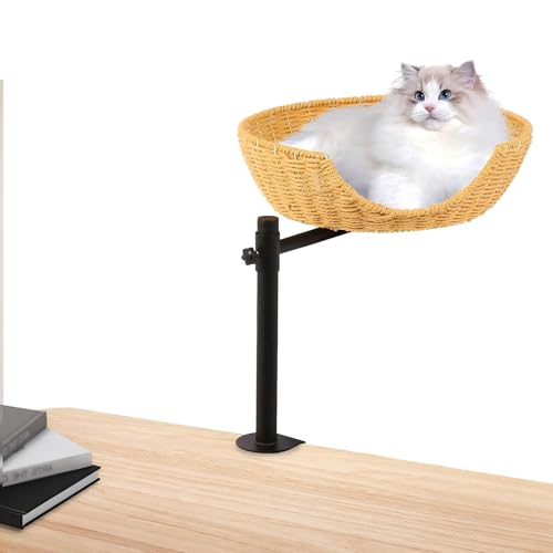 U-förmig Katzenbett Mit Tischklammer,Desk Cat Bed Einstellbare Höhe,katzenbett Für Schreibtisch Erhöhtes Katzenhaus Aus Gewebten Papierseilen, Für Katzenliebhaber von Generic