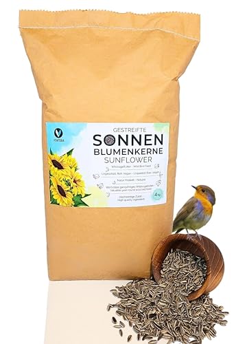 Venitera Sonnenblumenkerne gestreift 4kg frisches Vogelfutter Wildvögel Ganzjährig Futter - natürliches Vogelfutter Sonnenblumenkerne reich an Fetten und Eiweißreiches, liebste wildvogelfutter Winter von Generic