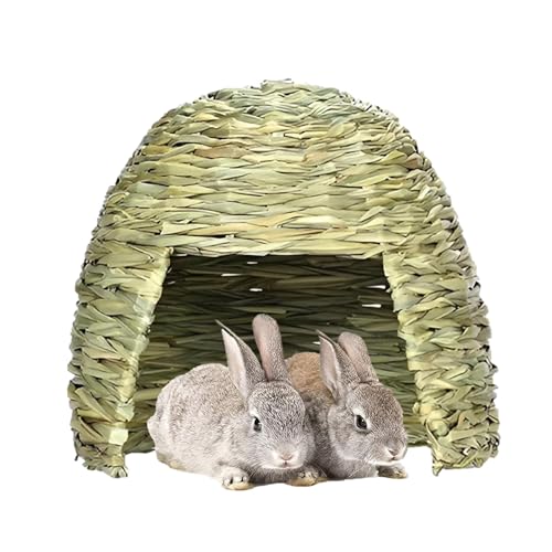 Versteck aus Gras für Haustiere – Kaninchenhütte, Versteck, Klappbetten für Meerschweinchen | Gemütliches Spielhaus für Kleintiere, Lebensraumdeko für Heubett, Nistplatz für Igel, Chinchillas, Hamster von Generic