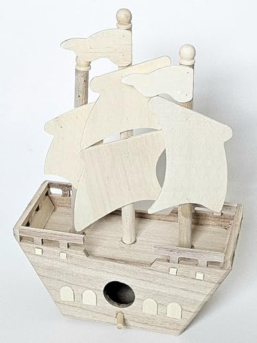 Vogelhaus aus unlackiertem Holz, Piratenschiff, 25,4 x 16,5 x 7,6 cm. von Generic