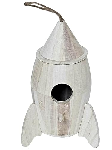 Vogelhaus aus unlackiertem Holz, Raketenschiff, 20,3 x 12,7 x 12,7 cm. von Generic