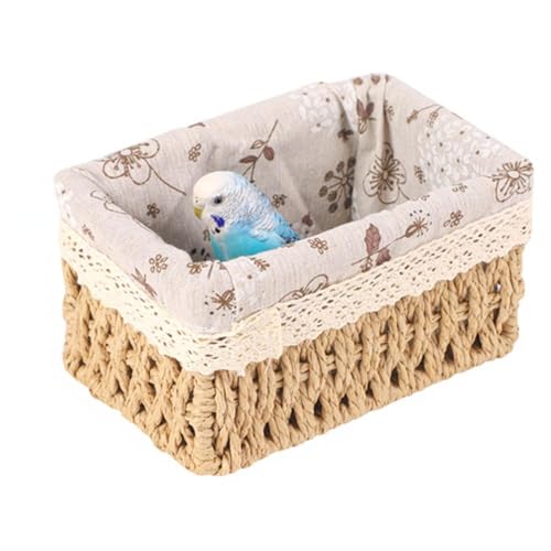 Vogelnest Korb mit Stoffauskleidung, 18 x 11,5 x 10 cm, Naturgeflecht mit Blumenmuster, Vogelhaus für Balkon (Beige) von Generic