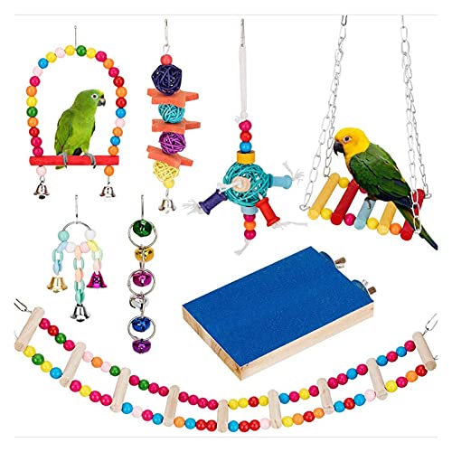 Vogelspielzeug 8 STÜCKE Vogel Papagei Spielzeug Swing Chewing Hängende Käfig Spielzeug Hängematte Bell Schwingleiter Barsch Für Sittiche Cockatiele Kleine Vögel von Generic