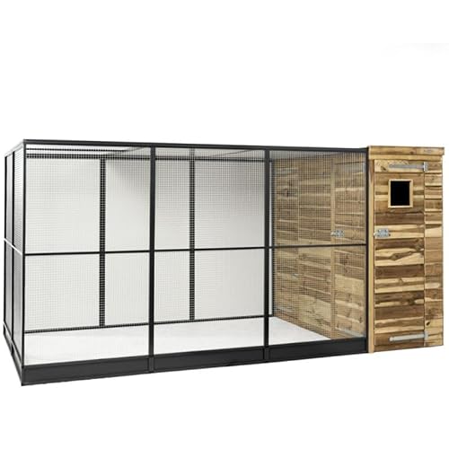 Voliere Vogelkäfig XXL mit Schleuse rechts - FSC zertifiziertes imprägniertes Holz und teilaluminium - Maße: L: 391 x B: 200 x H:190 cm von Generic