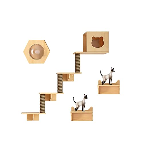 Wandmontierter Katzen Kletterwand Set, Wandpark für Katzen, Katzennest, Sprungplattform, Kletterleiter aus Sisal, Kratzkatzenregal für Die Meisten Kätzchen, Mittelgroße und Große Katzen (Size : Style von Generic