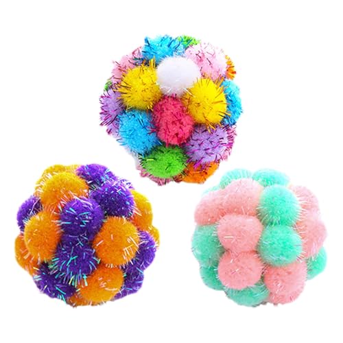 Weiche Plüsch-Katzenbälle - 3er-Set Bunte Kätzchen-Spielbälle | Flauschige -Kugeln, Interaktives Katzenspielzeug, Leichte Jagd-Bälle, Fluffige Indoor-Katzenspielbälle Für Aktive Katzen von Generic