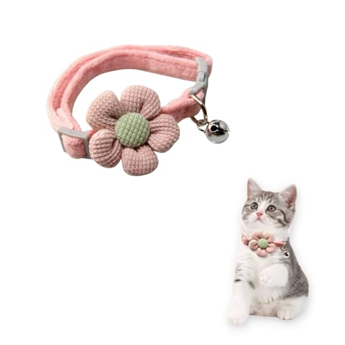 BIKOZ Katzenhalsband mit Glöckchen, Halsband für kleine Rassen, verstellbar, abnehmbares Glöckchen, weiches Halsband mit Blume für Welpen, Größe 22-29 cm, kleine Tiere (Rosa) von Genérico