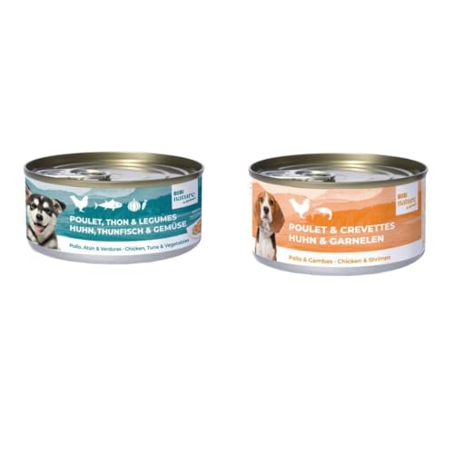 Bubi Nature Komplettes Nassfutter für Hunde, 12 x 150 g, verschiedene Geschmacksrichtungen, (12 x 150 g, 6 x Hühnerbrust und Gemüse, 6 x Huhn und Garnelen) von Genérico