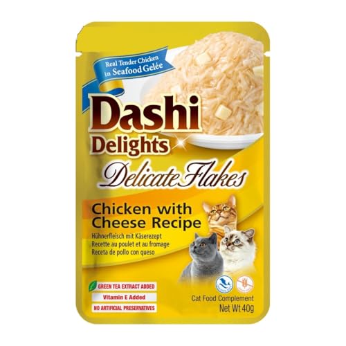 Dashi Delicate Nassfutter für Katzen, Ergänzungsfuttermittel, sehr feuchtigkeitsspendend, 12 x 40 g, verschiedene Geschmacksrichtungen, (12 x 40 g, Huhn und Käse) von Genérico