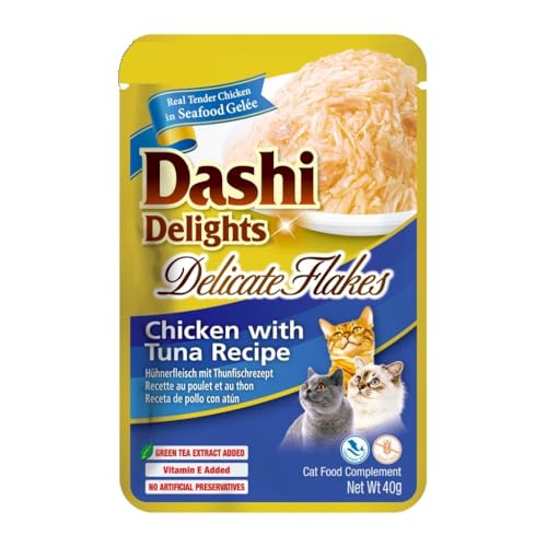 Dashi Delicate Nassfutter für Katzen, Ergänzungsfuttermittel, sehr feuchtigkeitsspendend, 12 x 40 g, verschiedene Geschmacksrichtungen, (12 x 40 g, Huhn und Thunfisch) von Genérico