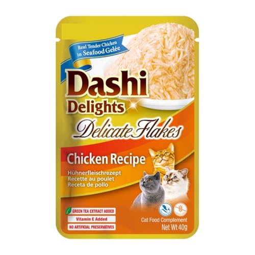 Dashi Delicate Nassfutter für Katzen, Ergänzungsfuttermittel, sehr feuchtigkeitsspendend, 12 x 40 g, verschiedene Geschmacksrichtungen, 12 x 40 g, Huhn von Genérico