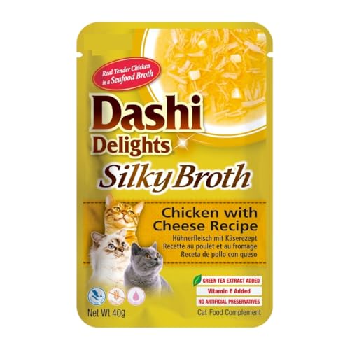 Dashi Silky Nassfutter für Katzen, Ergänzungsfuttermittel, sehr feuchtigkeitsspendend, 12 x 40 g, verschiedene Geschmacksrichtungen, (12 x 40 g, Huhn und Käse) von Genérico