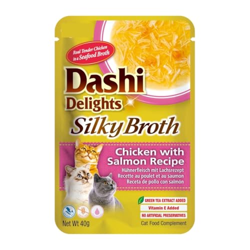 Dashi Silky Nassfutter für Katzen, Ergänzungsfuttermittel, sehr feuchtigkeitsspendend, 12 x 40 g, verschiedene Geschmacksrichtungen, (12 x 40 g, Huhn und Lachs) von Genérico