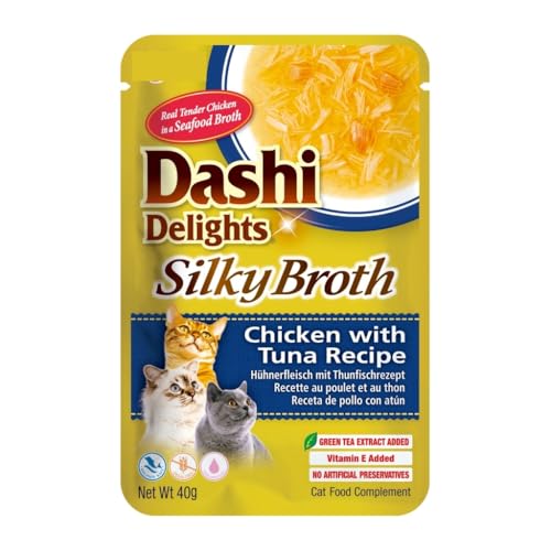 Dashi Silky Nassfutter für Katzen, Ergänzungsfuttermittel, sehr feuchtigkeitsspendend, 12 x 40 g, verschiedene Geschmacksrichtungen, (12 x 40 g, Huhn und Thunfisch) von Genérico