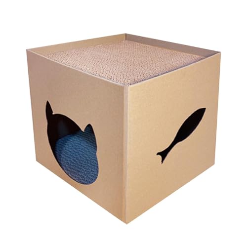 Katzenhaus aus Karton - Kratzbox für Katzen | großes Kratzbett für Katzen | Kratzbaum für Katzen | Versteck für Katzen | Katzenhaus aus Karton | Spielhaus für Katzen | Spielzeug Ra von Genérico