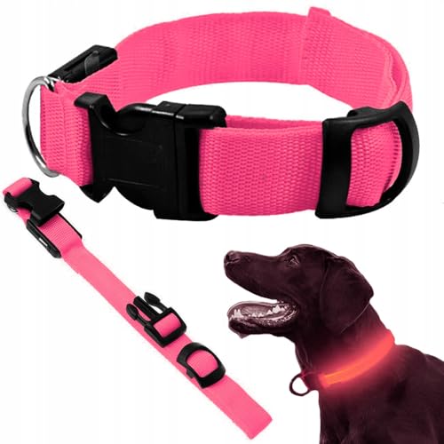 Leuchtendes LED-Halsband für Hunde, verstellbare Länge, Sicherheitshalsband und Sichtbarkeit, 3 Lichtmodi, breites Design für Komfort, Größe BW 36-59 cm (Rosa) von Genérico