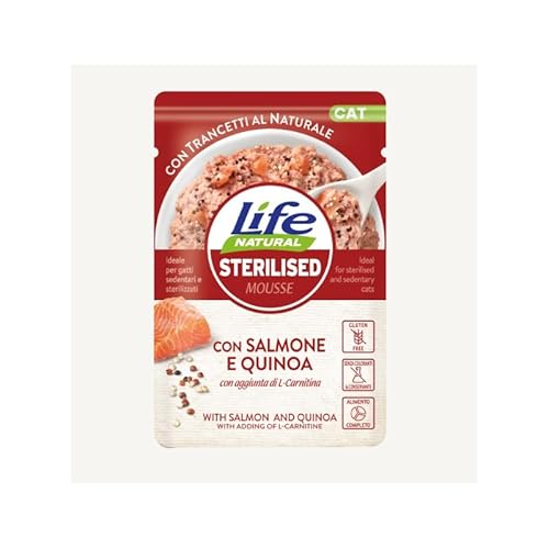 Life Cat | Nassfutter für Katzen | Mousse-Sorte | verschiedene Geschmacksrichtungen und Eigenschaften | 10 x 70 g | (10 x 70 g, Lachs mit Quinoa sterilisiert) von Genérico