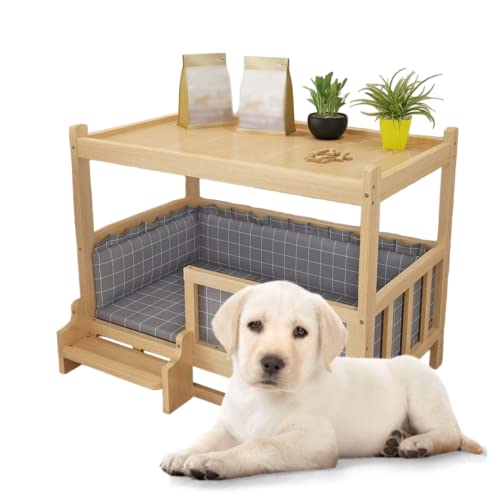 Nachttisch mit Hundebett, für kleine Hunde aus 100 % natürlichem Holz, für den Innenbereich, Hundebett und Katzenbett mit Baumwollkissen, für Haustiere mit einem Gewicht von 5 kg oder weniger, 60 x 45 von Genérico