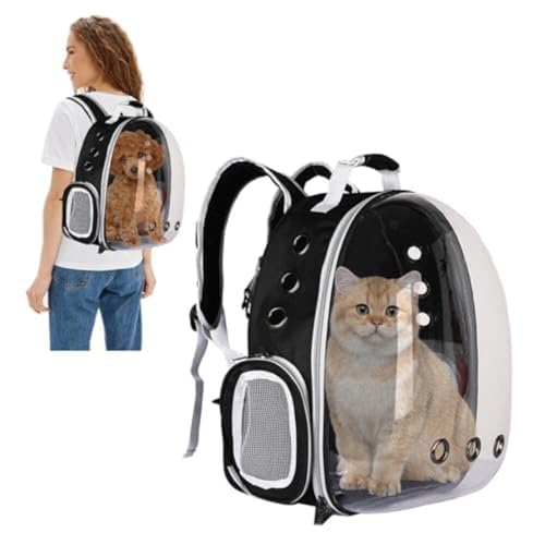 Rucksack für Katzen, Rucksack für Hunde, Blasenrucksack für Haustiere, für kleine Katzen, Welpen, Hunde, transparente Kapsel-Rucksack (schwarz ohne Fenster mit Seite) von Genérico