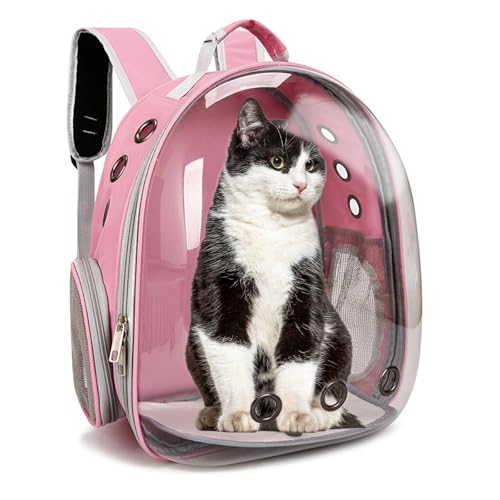 Tragetasche für Katzen, Rucksack für Hunde, Blasenrucksack für Haustiere, Welpen, Hunde, transparent (Rosa mit Seiteneingang) von Genérico