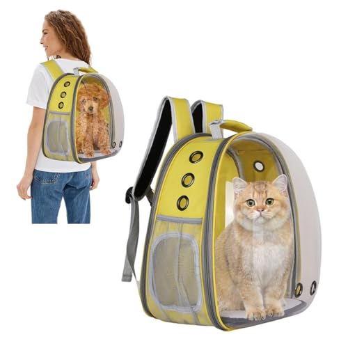 Tragetasche für Katzen, Rucksack für Hunde, Blasenrucksack für Haustiere, für kleine Katzen, Welpen, Hunde, transparente Kapseltasche (gelb mit seitlichem Eingang) von Genérico