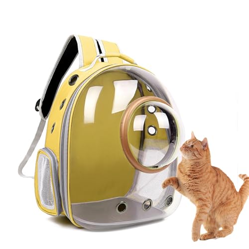 Tragetasche für Katzen, Rucksack für Hunde, Blasenrucksack für Haustiere, für kleine Katzen, Welpen, Hunde, transparenter Kapsel-Rucksack (gelb mit Fenster und Seite) von Genérico