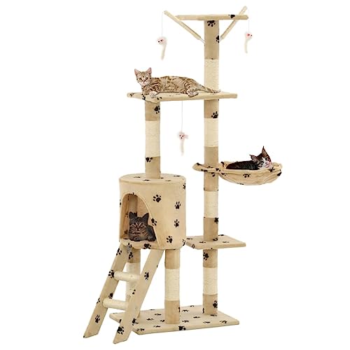 Wenjingqi-170581 Kratzbaum für Katzen, mit Sisalstange, 138 cm, beige Pfoten von Genérico