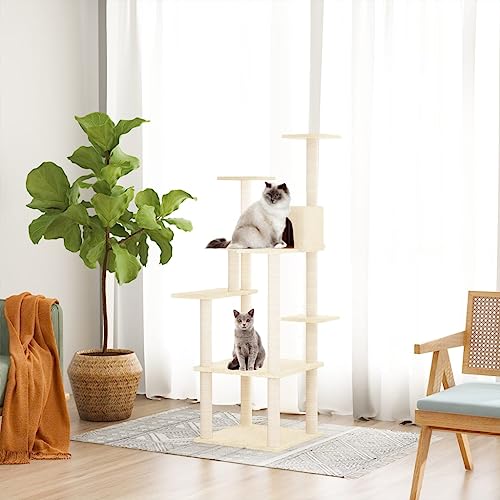 Wenjingqi-171636 Kratzbaum für Katzen, mit Sisalstäben, cremefarben, 153 cm von Genérico