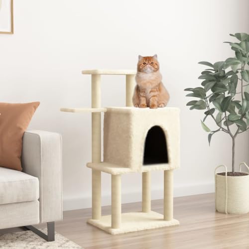 Wenjingqi-172064 Kratzbaum für Katzen, mit Sisalstäben, cremefarben, 97 cm von Genérico