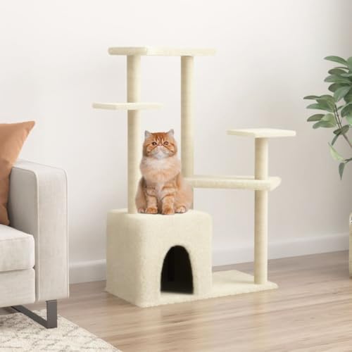 Wenjingqi-172070 Kratzbaum für Katzen mit Sisalstämmen, cremefarben, 107,5 cm von Genérico