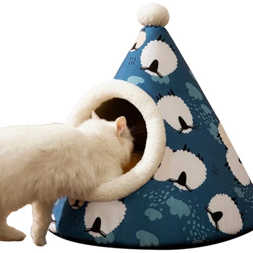 Cat Cave Bed Indoor Cats, Dreieck Plüsch Hooded Cat Bed, 43 x 43 cm, Warming Cozy Nest, Thickened Pet Tent for Small & Puppies, Soft Burrow Pad (Mehrfarbig) von Générique