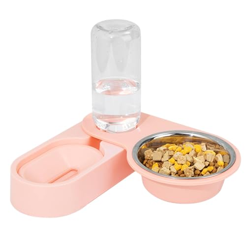 Cat Feeder Wasserspender für Haustiere, drehbar, 2-in-1, mit Edelstahlscheibe, 24 x 14 x 17,8 cm, rutschfest, tragbar, automatisches Feeding Station für Katzen, Hunde und Bunnies von Générique