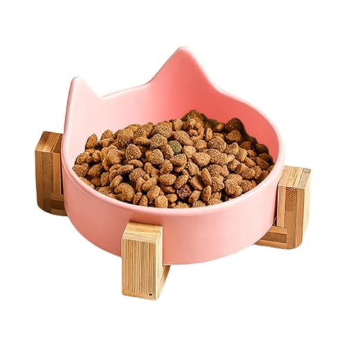 Ceramic Cat Bowls, Anti-all Dog Food Bowl, 4,92 x 4,92 Zoll, Spill-Proof Pet Feeding Dish, Cat Bowl with Wooden Stand, Cute Kitten Ear Design, Tier Water Feeder für Katzen und Hunde von Générique