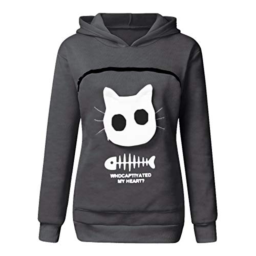 Christmas 2024 New Christmas Tops Hoodie Carry Pullover Bluse Tier Pouch Sweatshirt Damen Katze Atmungsaktiv Bluse Damen Kleid Winter Große Größe (Dark Gray, XXL) von Générique