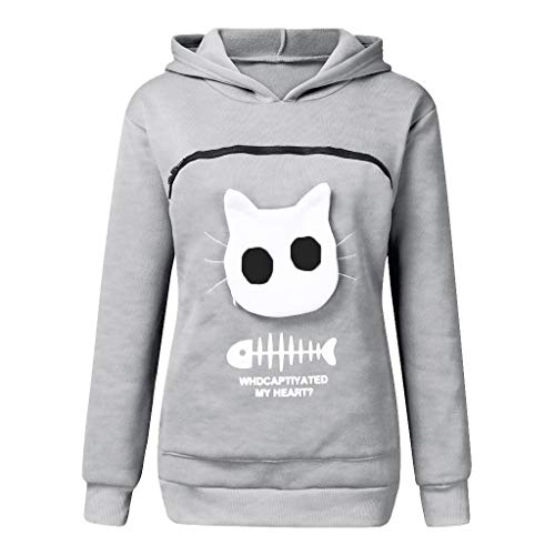 Christmas 2024 New Christmas Tops Hoodie Carry Pullover Bluse Tier Pouch Sweatshirt Damen Katze Atmungsaktiv Bluse Damen Kleid Winter Große Größe (Grey, XXXL) von Générique