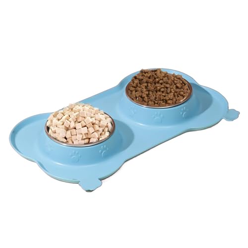 Dog Double Feeding Bowl, nicht rutschend, für Kätzchen, abnehmbare Edelstahlplatte, rutschsicher, leicht zu reinigen, ideal für kleine mittelgroße und große Hunde, Katzen von Générique