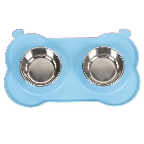 Dog Double Feeding Bowl, rutschfeste Futterschüsseln, abnehmbare Futterschüssel, Edelstahl, Skid-Proof erhöhtes Futter und Wassernapf für Hunde, Katzen, 35 x 19 cm von Générique